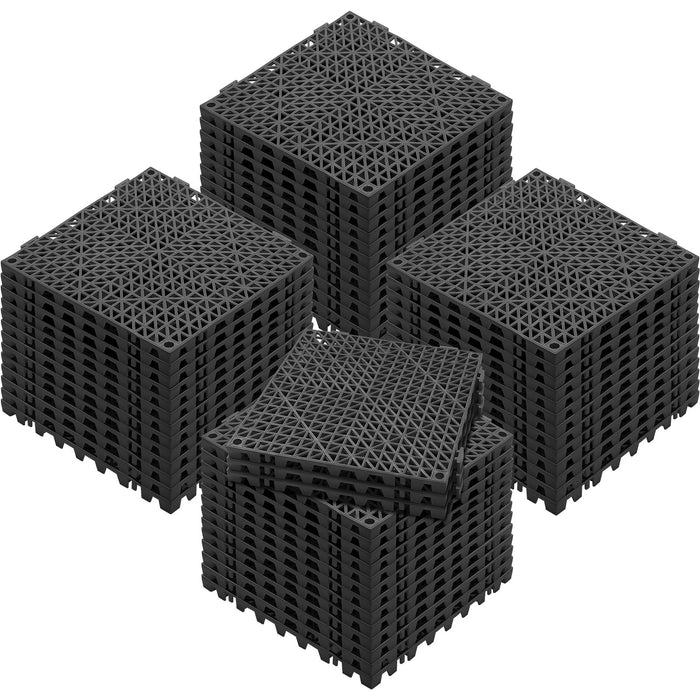 VEVOR Modular Interlocking Cushion, 55 Pack 30 x 30 cm Splicing Drainage Mats, PVC Interlocking Drainage Floor Tiles, Non-Slip Drainage Holes for Restroom, Bathroom, Kitchen, Pool, Wet Area, Black