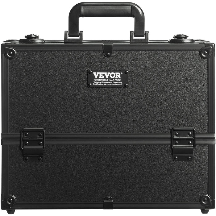 VEVOR Makeup Train Case 370MM Large Portable Cosmetic Case, 6 Tier Trays Professional Makeup Storage Organizer Box Make Up Carrier with Handle And Strap Travel Case for Women and Girls - Black