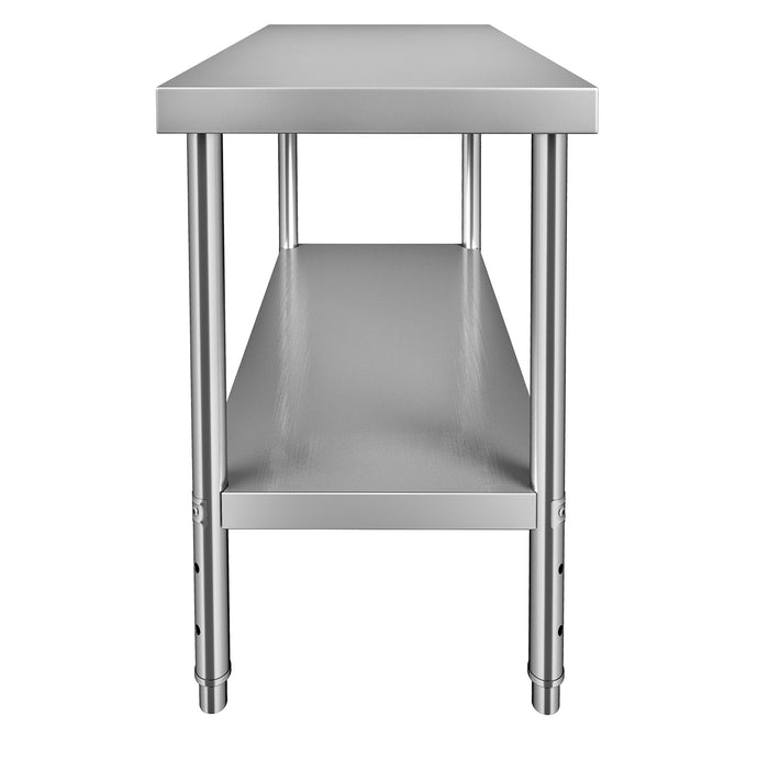 VEVOR Stainless Steel Prep Table, 122 x 46 x 86 cm, 250kg Load Capacity Heavy Duty Metal Worktable with Adjustable Undershelf, Commercial Workstation for Kitchen Restaurant Garage Backyard