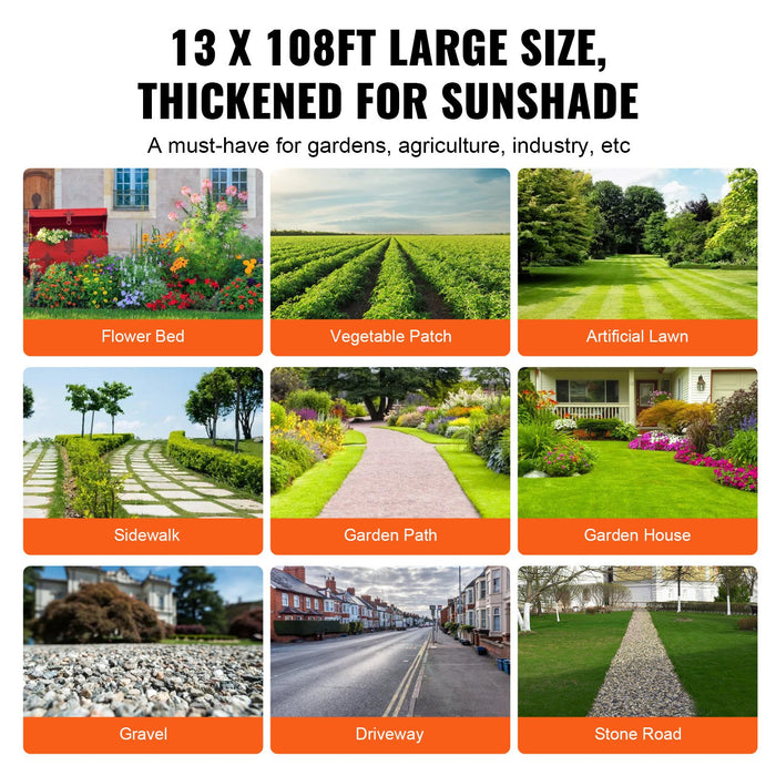 VEVOR 13FTx108FT Premium Heavy Duty Weed Barrier Landscape Fabric, 5OZ Woven Geotextile Fabric Under Gravel, High Permeability for Weed Blocker Weed Mat, Driveway Fabric, Weed Control Garden Cloth