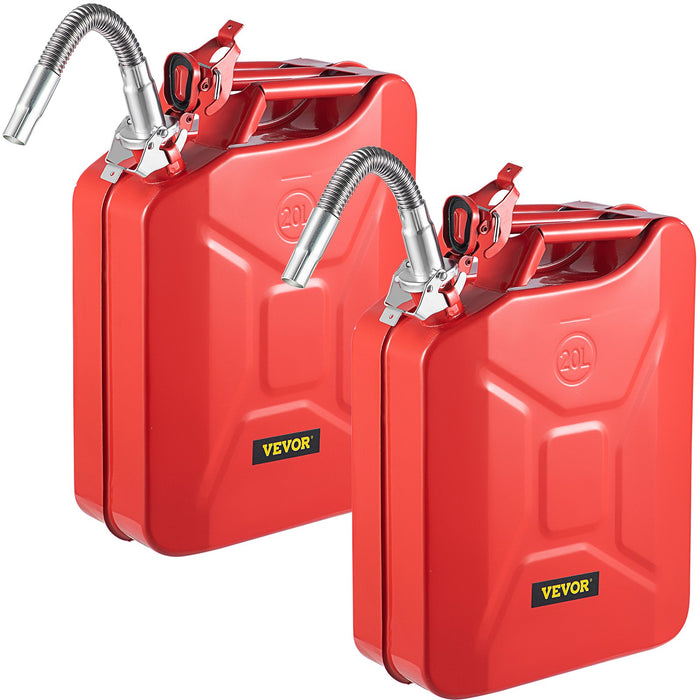 VEVOR Jerry Fuel Can, 20 L Portable Jerry Gas Can with Flexible Spout System, Rustproof ï¼?Heat-resistant Steel Fuel Tank for Cars Trucks Equipment, 2PCS Red