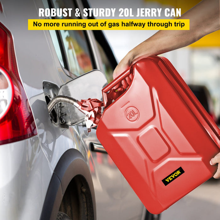 VEVOR Jerry Fuel Can, 20 L Portable Jerry Gas Can with Flexible Spout System, Rustproof ï¼?Heat-resistant Steel Fuel Tank for Cars Trucks Equipment, 2PCS Red