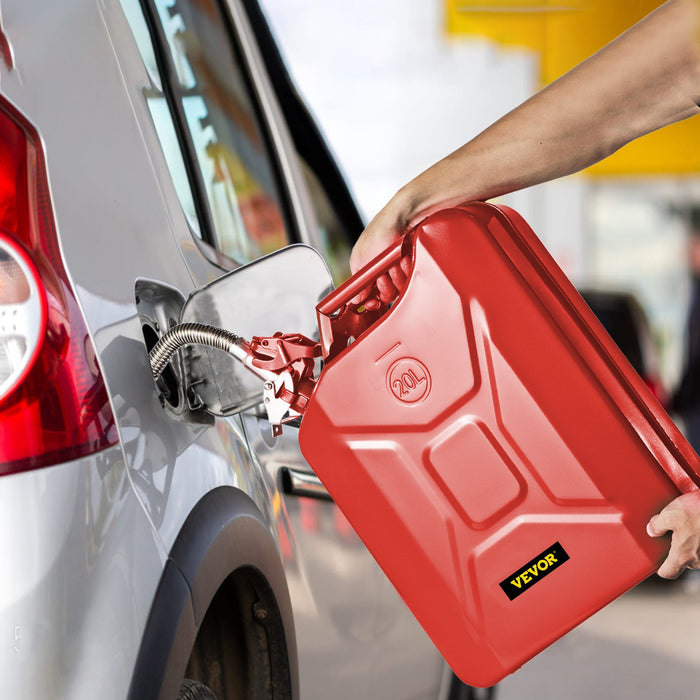 VEVOR Jerry Fuel Can, 20 L Portable Jerry Gas Can with Flexible Spout System, Rustproof ï¼?Heat-resistant Steel Fuel Tank for Cars Trucks Equipment, 2PCS Red