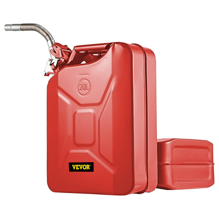 VEVOR Jerry Fuel Can, 20 L Portable Jerry Gas Can with Flexible Spout System, Rustproof ï¼?Heat-resistant Steel Fuel Tank for Cars Trucks Equipment, 2PCS Red