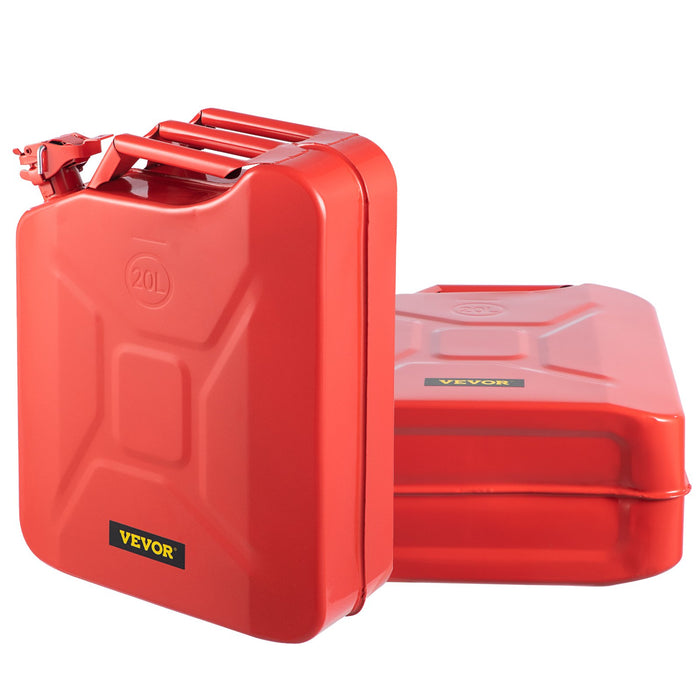 VEVOR Jerry Fuel Can, 20 L Portable Jerry Gas Can with Flexible Spout System, Rustproof ï¼?Heat-resistant Steel Fuel Tank for Cars Trucks Equipment, 2PCS Red
