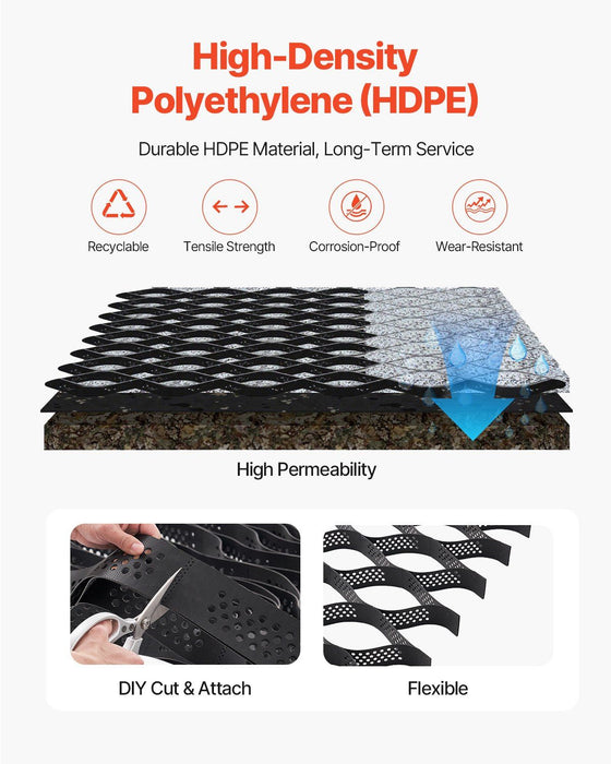 Gravel Grid, 75mm Depth, 5.2 x 2.7m, 853kg Per Sq ft Grass Ground Retainer, Permeable Geo Grids Driveway Stabilization, for Garden, Patio, Walkway, RV Parking Slopes