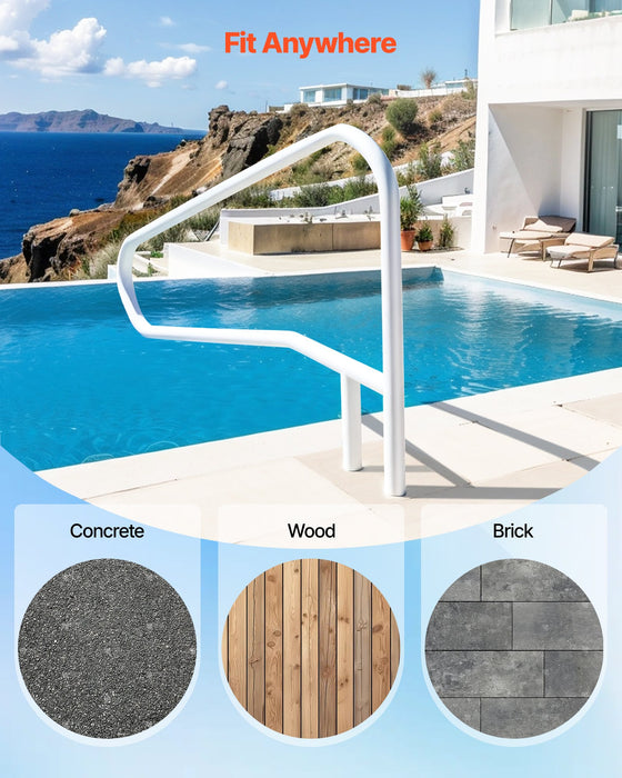VEVOR Pool Rail, 137.1 x 81.3 cm Pool Handrail, 100kg Load Capacity Heavy Duty Stainless Steel Swimming Handrail, Seamless Welding, Recessed or Base Mount, for Poolside, Water Parks, Spa Centers