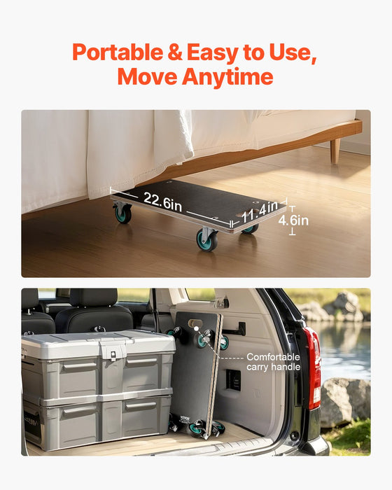 VEVOR Furniture Dolly, 551 lbs Load Capacity, Furniture Moving Dollies with 4 TPR Silent Wheels, Rectangle Multifunctional Flat Dolly for Piano Furniture Couch Washing Machine Fridge, 2 Pack, Black