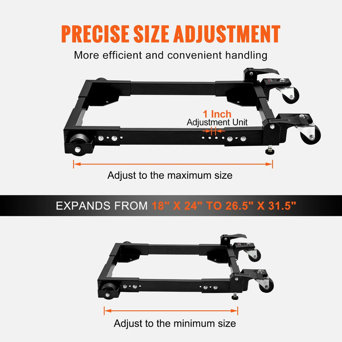 Mobile Base, 680.3 kg Capacity, Adjustable from 457.2 x 609.6 mm to 673.1 x 800.7 mm, Heavy Duty Universal Mobile Base Stand with Swivel Wheels, for Woodworking Equipment, Bandsaw, Power Tools