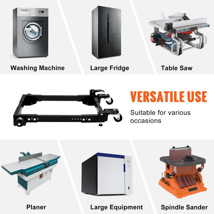 Mobile Base, 680.3 kg Capacity, Adjustable from 457.2 x 609.6 mm to 673.1 x 800.7 mm, Heavy Duty Universal Mobile Base Stand with Swivel Wheels, for Woodworking Equipment, Bandsaw, Power Tools