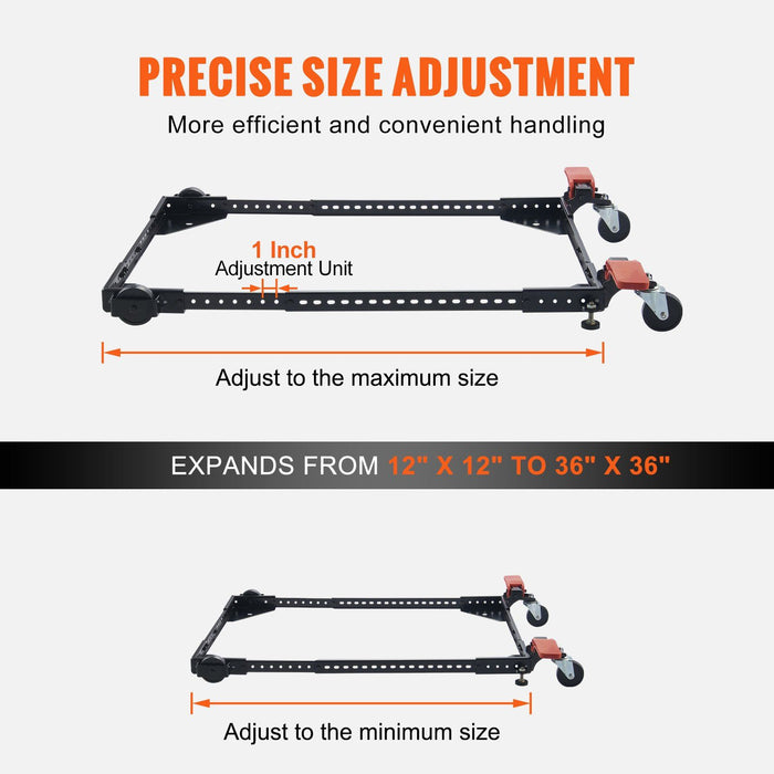 Mobile Base, 226.8 kg Capacity, Adjustable from 304 x 304 mm to 914 x 914 mm, Heavy Duty Universal Mobile Base Stand with Swivel Wheels, for Woodworking Equipment, Bandsaw, Power Tools, Machines