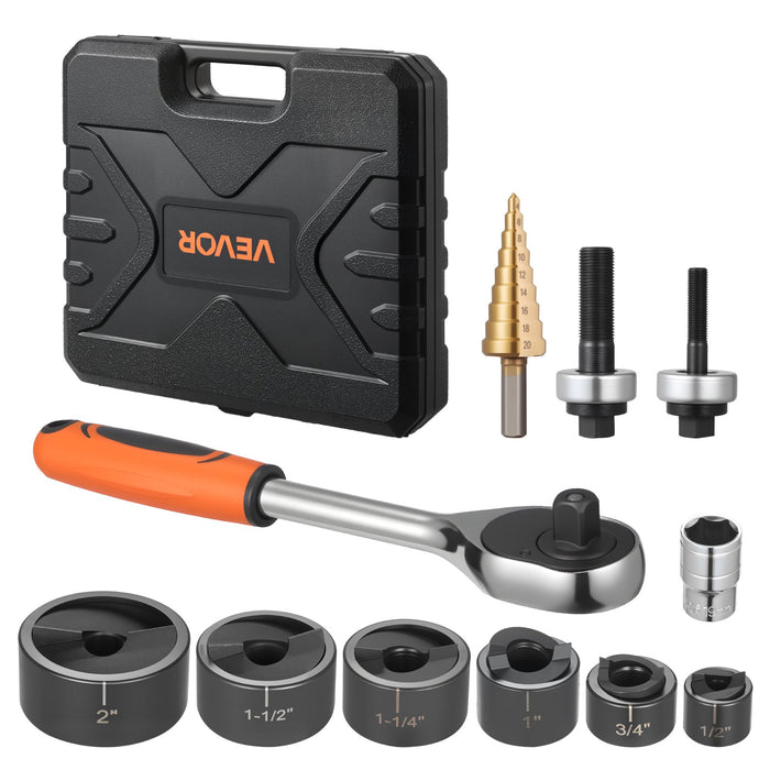 VEVOR Knockout Punch Set, 12.7 to 50.8mm SLUG-Buster Ratchet Knockout Set, Ratchet Wrench Knockouts Punch Sets for Aluminum, Mild steel, Fiberglass, Plastics, 6 Die Sizes, 40Cr Steel Ko Tool Kit