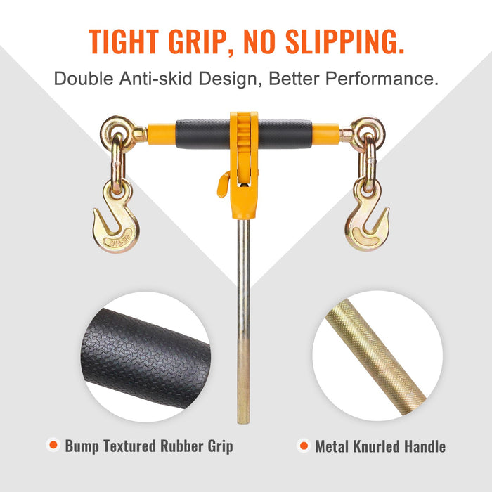 VEVOR Ratchet Chain Binder, 0.9-1.27 cm Heavy Duty Load Binders, with G80 Hooks 5443 kg Secure Load Limit, Labor-saving Anti-skid Handle, Tie Down Hauling Chain Binders for Flatbed Truck Trailer, 4 Pc