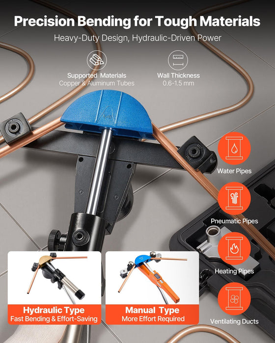 Hydraulic Tubing Bender Kit, 6 mm to 22 mm, Copper Tube Pipe Bender, Forward/Reverse HVAC Bending Tool, with 7 Color Aluminium Alloy Dies, for HVAC Air Conditioning Refrigeration Auto Repair