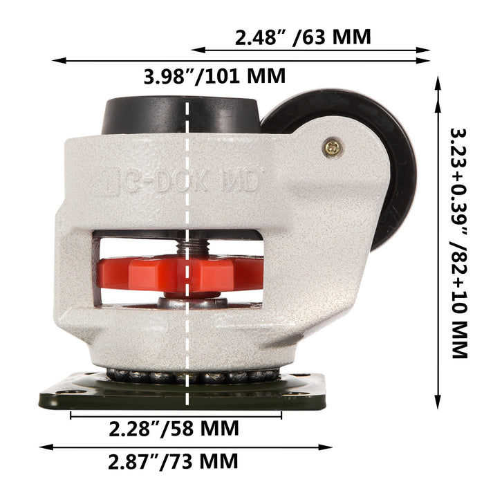 VEVOR 4 Pack Leveling Casters GD-60F Plate Mounted Footmaster Leveling Caster 551kg per Leveling Caster Wheels Nylon Wheel and NBR Pad(GD-60F)