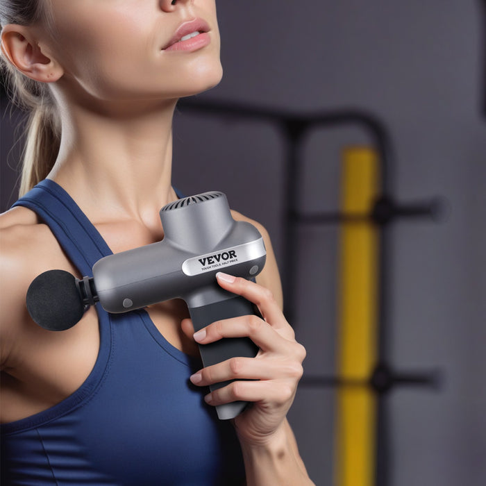 VEVOR Massage Gun Deep Tissue, Percussion Muscle Massager for Athletes - with 5 Speed Levels & 6 Massage Heads, 7.4V 2500mAh Batteries, Handheld Electric Massage Gun for Pain Relief, Muscle Relaxation