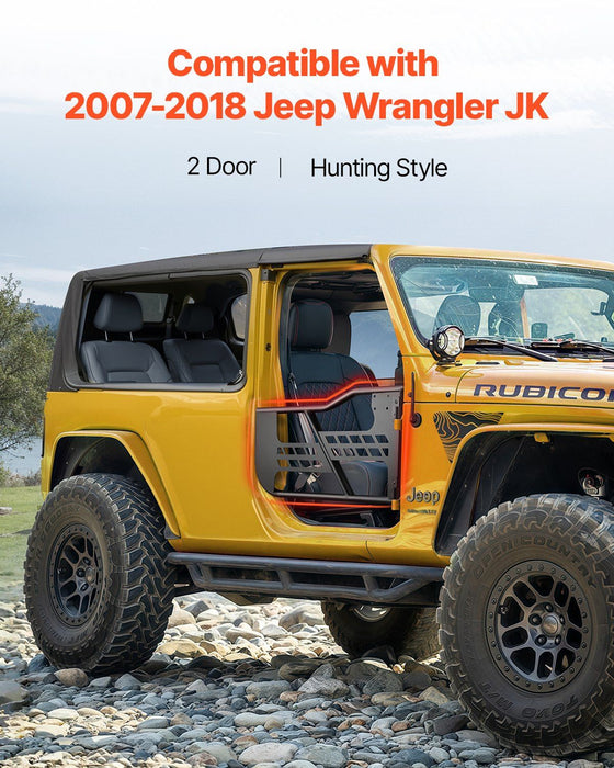 Jeep Tube Doors, 2-Door, Hunting Style Jeep Tubular Door with Heavy-Duty Hinges & OE Latch, Jeep Doors with Rubber Pads & Toughened Steel Tube, Fit for 2007-2018 Jeep Wrangler JK