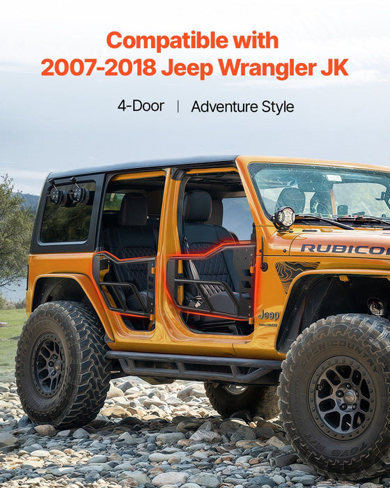 Jeep Tube Doors, 4-Door, Adventure Style Jeep Tubular Door with Heavy-Duty Hinges & OE Latch, Jeep Doors with Rubber Pads & Toughened Steel Tube, Fit for 2007-2018 Jeep Wrangler JK