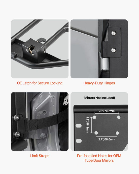 Jeep Tube Doors, 4-Door, Adventure Style Jeep Tubular Door with Heavy-Duty Hinges & OE Latch, Jeep Doors with Rubber Pads & Toughened Steel Tube, Fit for 2007-2018 Jeep Wrangler JK