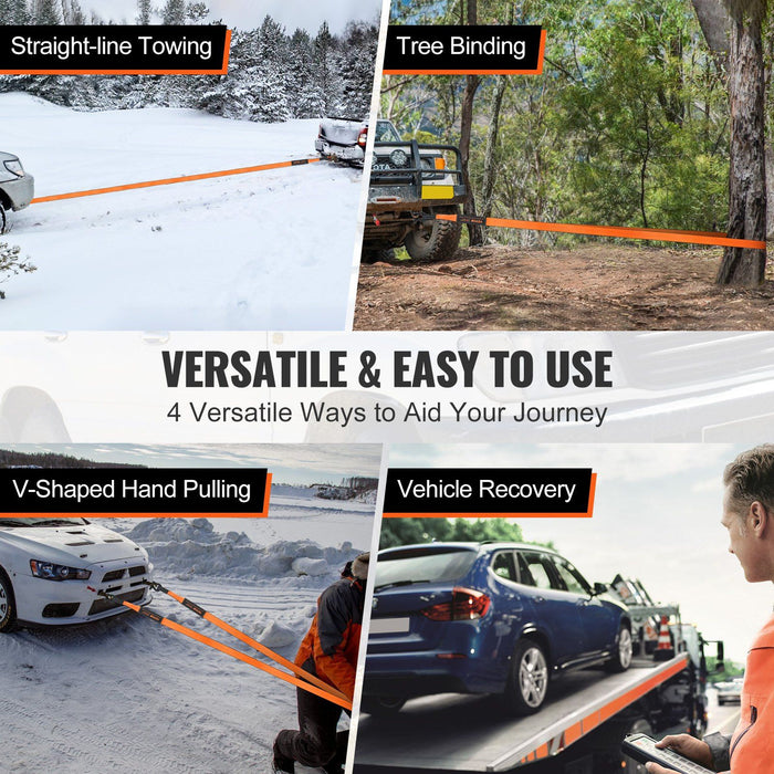 Off-Road Recovery Kit, 7.6 x 914.4 cm, Heavy Duty Winch Recovery Kit with 13608 kg Tow Straps, 20T D-Ring Shackles, Shackle Receiver, Snatch Block Pulley, Gloves, Storage Bag for ATV Jeep Truck