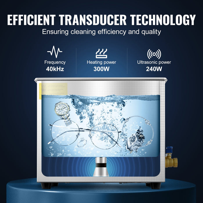 VEVOR Ultrasonic Cleaner 10L Jewelry Cleaning with Digital Timer Ultrasonic Cleaning Machine for Jewellery Rings Watches Eyeglasses Dentures Coins Metal Parts Commercial and Home Use Silver