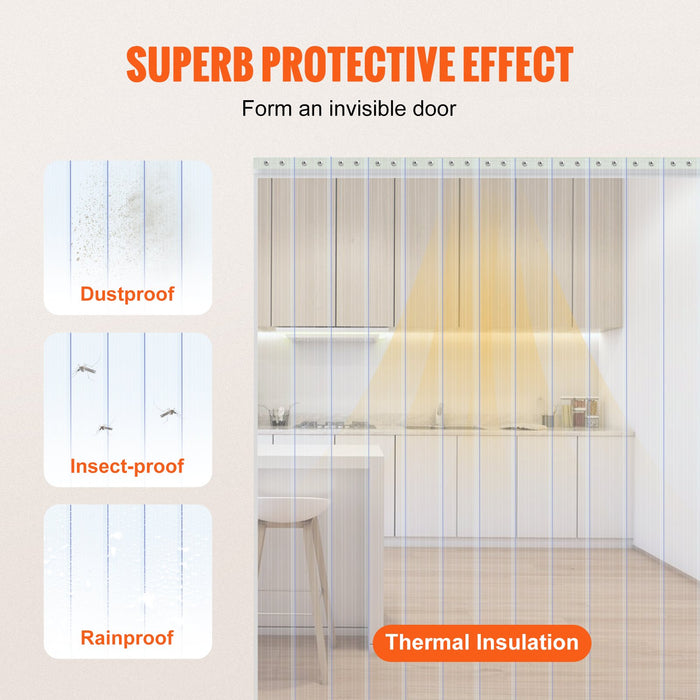 VEVOR Strip Curtain, 164' Length x 8" Width x 0.08" Thickness, Clear Ribbed PVC Curtain Strip Door Bulk Roll, Plastic Door Strips for Doorways of Supermarket, Garage, Warehouse, Barn, Pet Animal House
