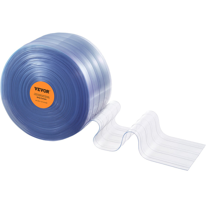 VEVOR Strip Curtain, 164' Length x 8" Width x 0.08" Thickness, Clear Ribbed PVC Curtain Strip Door Bulk Roll, Plastic Door Strips for Doorways of Supermarket, Garage, Warehouse, Barn, Pet Animal House