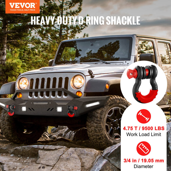 VEVOR D-Ring Shackle, 2 Pack 19.05 mm Alloy Steel Shackles 28.5 Ton Break Strength with 22 mm Screw Pin, Isolators & Washers Kit, Heavy Duty Off Road Vehicle Recovery Shackle for Jeep Truck, Black