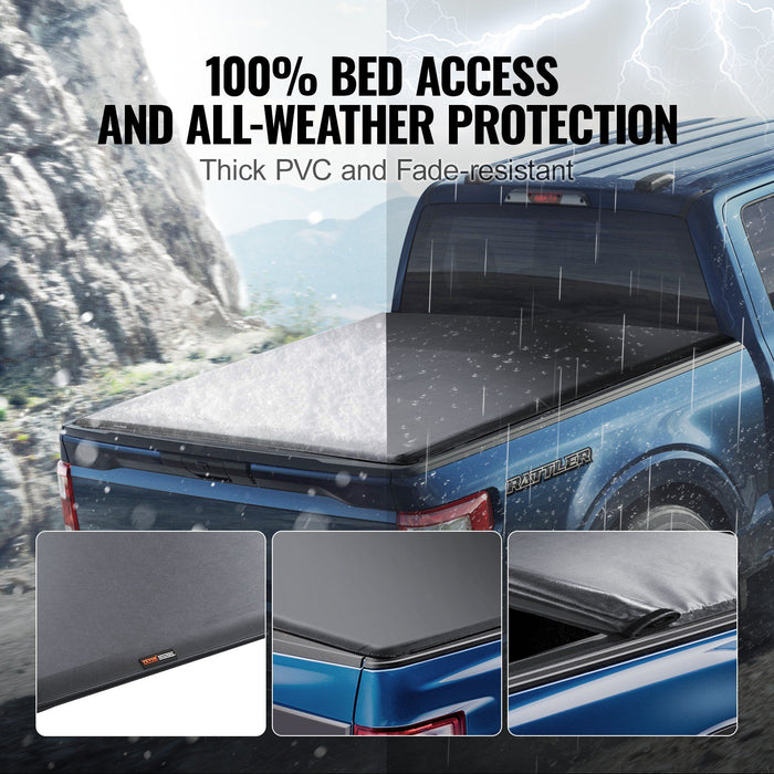 Truck Bed Cover, Roll Up Truck Bed Tonneau Cover, Compatible with 2009-2024 Ford F-150 Styleside Bed, for 1.7m x 1.7m Bed, Soft PVC material, 100% Bed Access Roll Up Tonneau Cover
