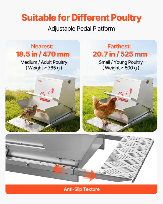 VEVOR Automatic Chicken Feeder, 18.14 kg Capacity, Rainproof Treadle Poultry Feeder with Lockable Lid, No Waste, Galvanized Steel Construction, Outdoor Use, for Chicken, Bantams, Poultry, Pheasants