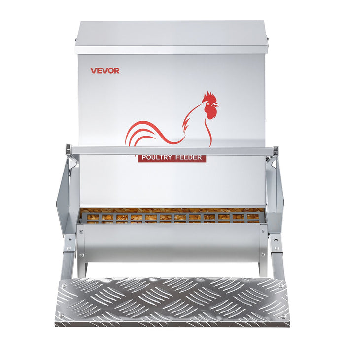 VEVOR Automatic Chicken Feeder, 18.14 kg Capacity, Rainproof Treadle Poultry Feeder with Lockable Lid, No Waste, Galvanized Steel Construction, Outdoor Use, for Chicken, Bantams, Poultry, Pheasants