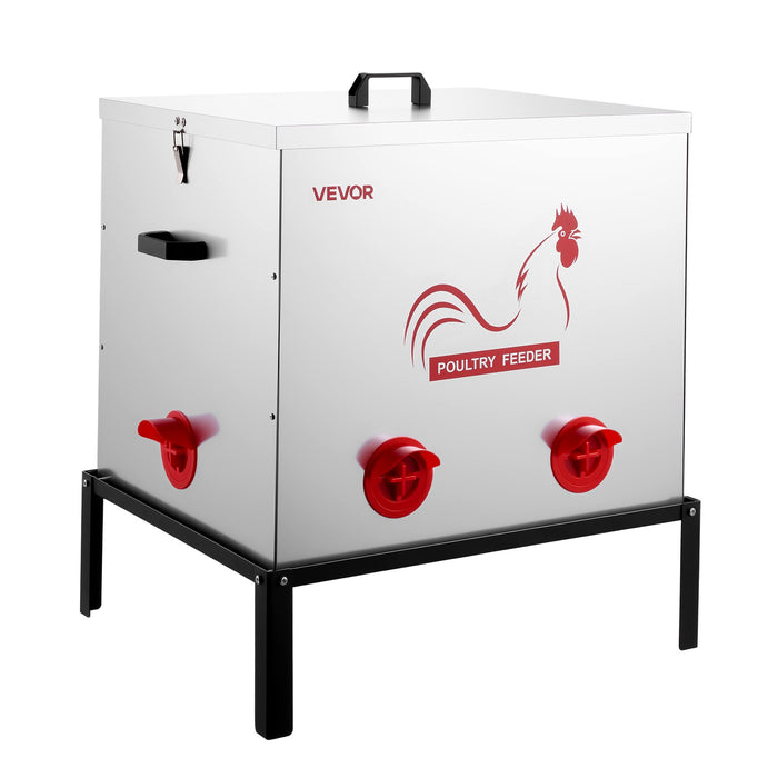VEVOR Automatic Chicken Feeder, 38.56 kg Capacity, 6 Feeding Ports No-Waste Poultry Feeder with Built-In Divider, with Latch & Handle, Metal Construction, for Chickens Bantams Pheasants Poultry Coop