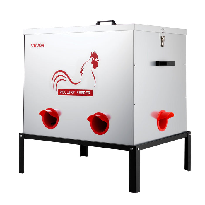 VEVOR Automatic Chicken Feeder, 38.56 kg Capacity, 6 Feeding Ports No-Waste Poultry Feeder with Built-In Divider, with Latch & Handle, Metal Construction, for Chickens Bantams Pheasants Poultry Coop