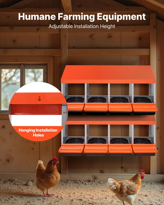 Chicken Nesting Boxes, 4 Compartments, Metal Egg Laying Boxes with Protective Collection Lids, Roll Out Nesting Box, Easy to Assemble, Ideal for Hens, Ducks, Chickens, and Other Poultry, Orange