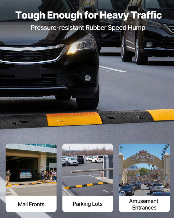 VEVOR 1000MM Rubber Speed Bump, 2 Pack, 2 Channel Heavy Duty Traffic Speed Hump, 9,979 kg/Axle Load Capacity, Cable Protector Ramp with Expansion Screws, for Asphalt Concrete Gravel Driveway and Road