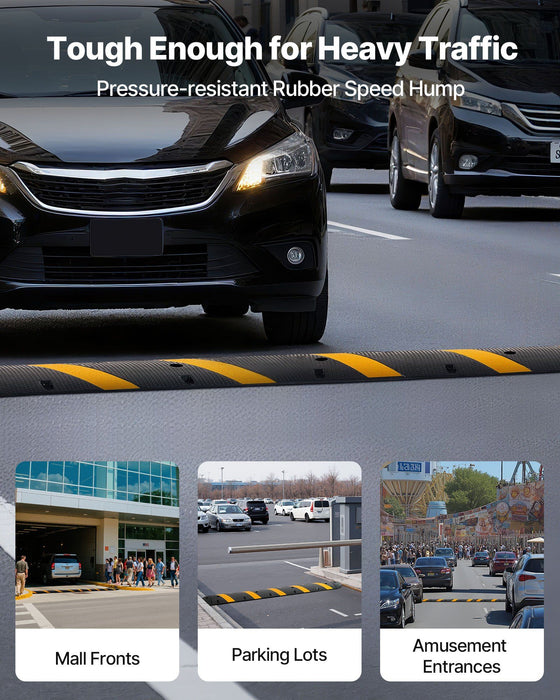 1830MM Rubber Speed Bump, 2 Channel, Heavy Duty Traffic Speed Hump, 9,979 kg/axle Load Capacity, Cable Protector Ramp with Expansion Screws, for Asphalt Concrete Gravel Driveway Road, 1 Pack