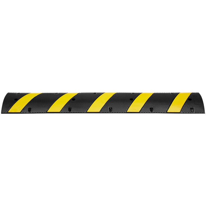 VEVOR 6 ft Rubber Speed Hump, 2 Channel, 10000 kg/axle Load Capacity Heavy Duty Traffic Speed Bump, with High Reflective Yellow Strip 4 Expansion Screws and 1 Drill, for Asphalt Concrete Gravel Roads
