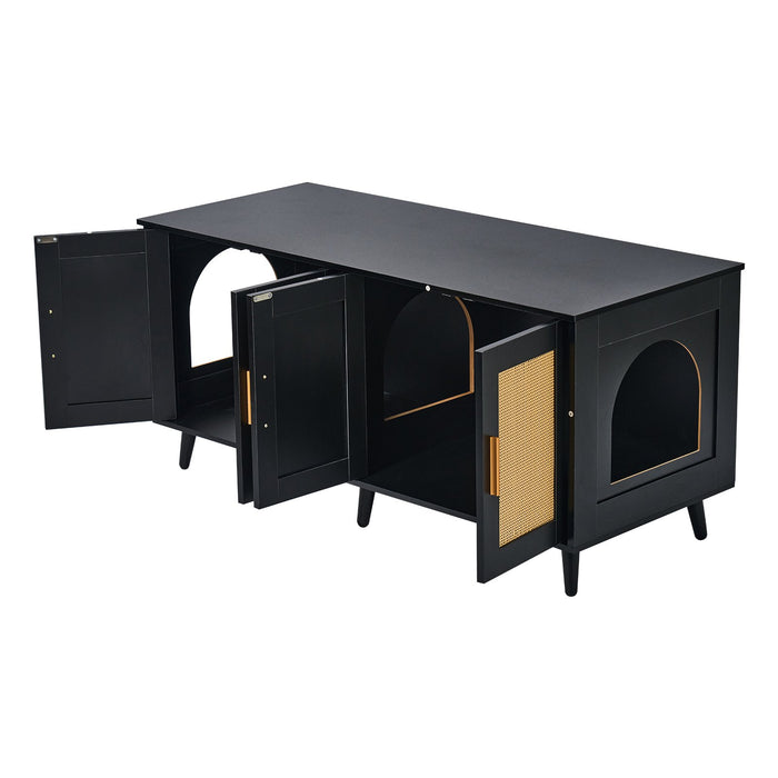 VEVOR Cat Litter Box Enclosure Wooden Litter Box Furniture Hidden 2 Rooms Black