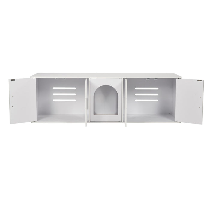 VEVOR Cat Litter Box Enclosure Wooden Litter Box Furniture Hidden 57.9" White