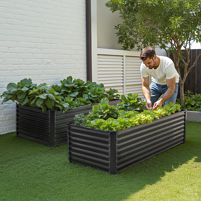 VEVOR Metal Raised Garden Bed, 6 x 3 x 2 ft Outdoor Galvanized Planter Box, with Open Bottom, Large Planter Raised Bed for Gardening Vegetables, Flowers, Herbs, and Succulent Plants, Dark Gray
