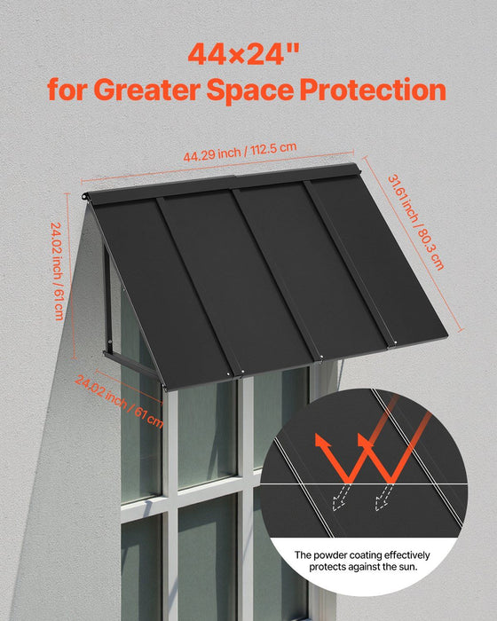 Fixed Metal Awning 1125 × 610 mm, Window Awning Door Canopy, Stable Triangle Steel Frame Awnings for Doors Exterior Rain, and Snow Sunlight Protection for Door Entrance, Windows, Porches, Balconies