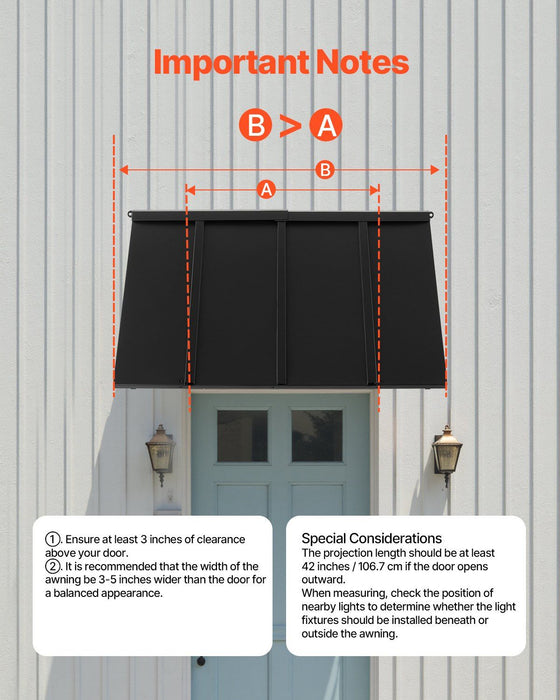 Fixed Metal Awning 1125 × 610 mm, Window Awning Door Canopy, Stable Triangle Steel Frame Awnings for Doors Exterior Rain, and Snow Sunlight Protection for Door Entrance, Windows, Porches, Balconies