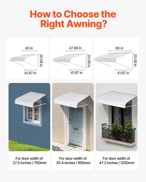 Aluminum Awning 1219 × 1066 mm, Durable Window Awning Door Canopy, Lightweight and Stable Aluminum Exterior Awnings Rain Snow Sunlight Protection for Door Entrance Windows Patio Porch