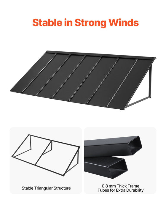 Fixed Metal Awning 2032 × 910 mm, Window Awning Door Canopy, Stable Triangle Steel Frame Exterior Awnings Rain, and Snow Sunlight Protection for Door Entrance, Windows, Porches, Balconies