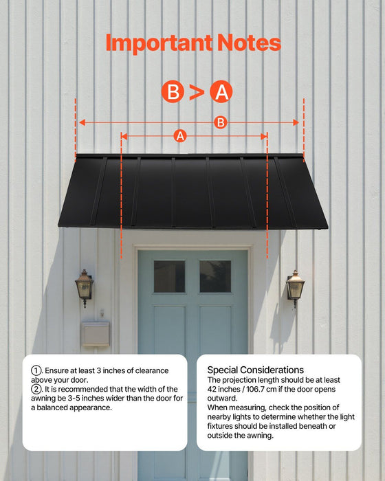 Fixed Metal Awning 2032 × 910 mm, Window Awning Door Canopy, Stable Triangle Steel Frame Exterior Awnings Rain, and Snow Sunlight Protection for Door Entrance, Windows, Porches, Balconies