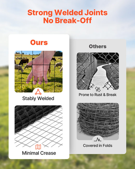 VEVOR Farm Fence,  122cm x 15.2m, 2 x 4 in Mesh 14 Gauge Galvanized Steel Wire Fencing for Cattle, Hog & Sheep , Heavy Duty Vinyl Coated Livestock Fence for Animal Enclosures, Cage Wire, Garden Fences