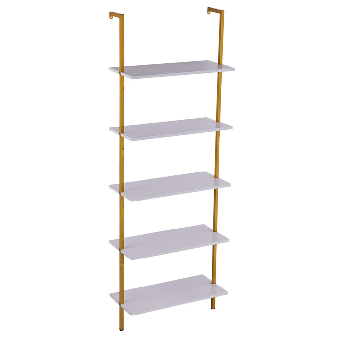 VEVOR Industrial Square Pipe Shelf 5 Tier 64x30x182.5cm Wall-Mount Gold White