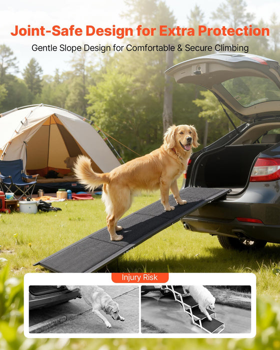 Dog Ramp for Cars, 1600 × 432 mm, Folding Pet Ramps for Medium & Large Dogs up to 113 kg, Pet Stair Ramp with Non-Slip Oxford Fabric Surface, Portable Outdoor Dog Car Ramps for SUV & Truck