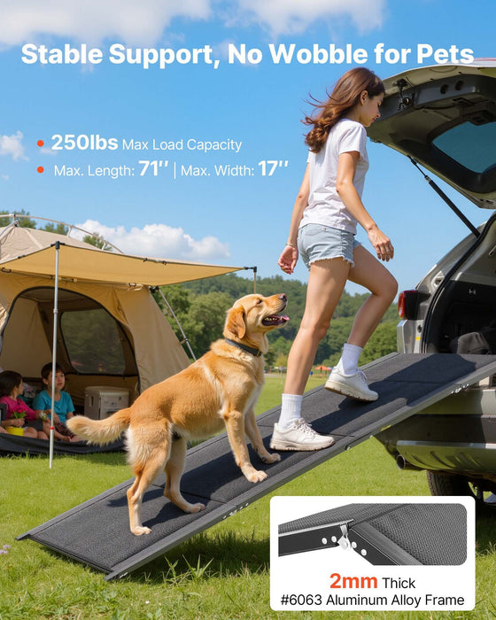 Dog Ramp for Cars, 1800 × 432 mm, Folding Pet Ramps for Medium & Large Dogs up to 113 kg, Pet Stair Ramp with Non-Slip Oxford Fabric Surface, Portable Outdoor Dog Car Ramps for SUV & Truck