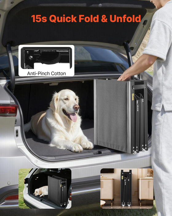Dog Ramp for Cars, 1800 × 432 mm, Folding Pet Ramps for Medium & Large Dogs up to 113 kg, Pet Stair Ramp with Non-Slip Oxford Fabric Surface, Portable Outdoor Dog Car Ramps for SUV & Truck